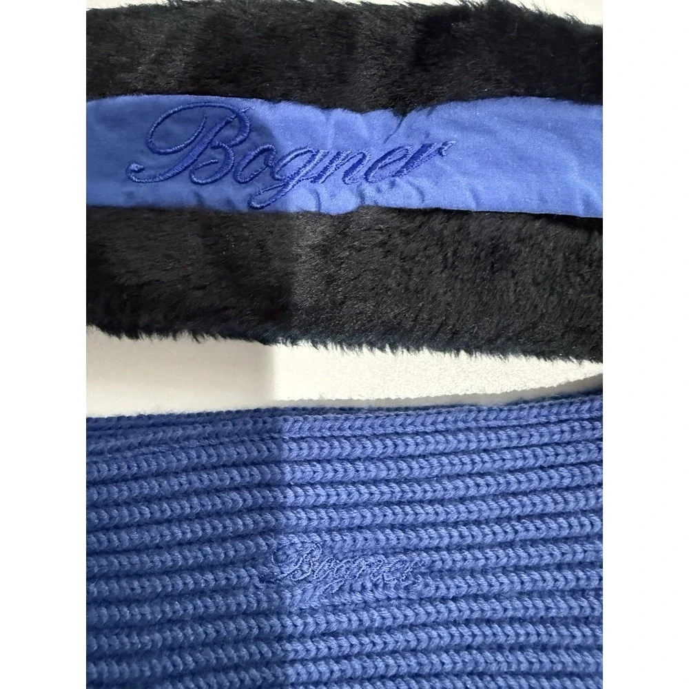 3 PIECE SET BLUE BOGNER WOMENS SKI HEAD BANDS &‎ HAT FUR NYLON KNIT W